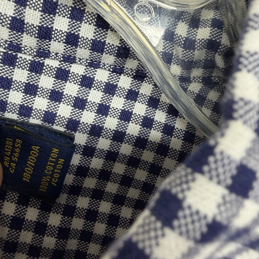 Polo Ralph Lauren Shirt Mens Sz L Blue Check Button Down Long Sleeve 100% Cotton